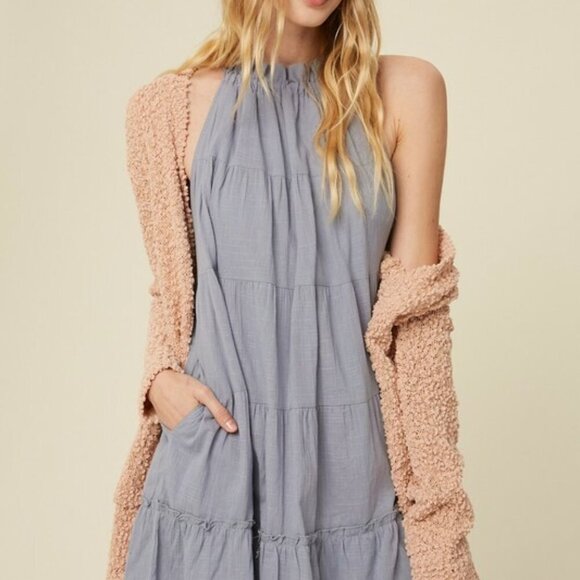 Listicle Gray Asymmetrical Tiered Sundress L Large (stain on inner) - Picture 13 of 14